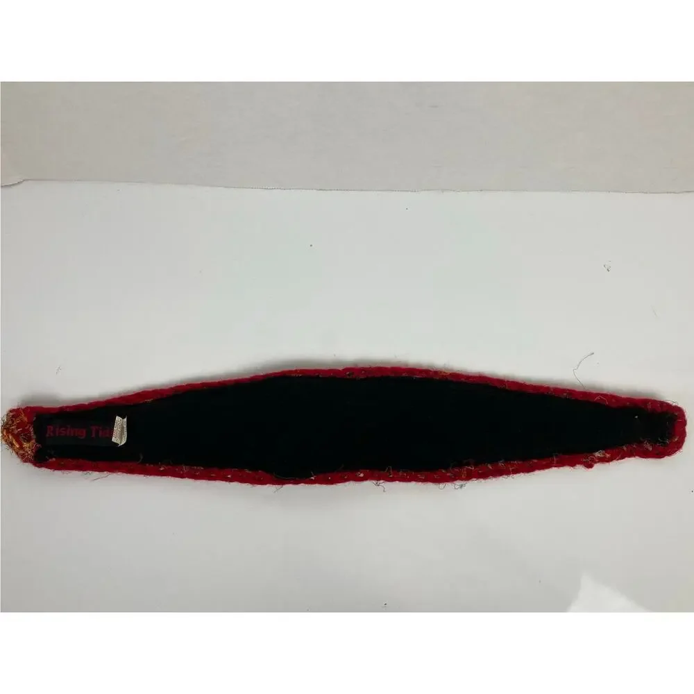 Rising Tide Wool Silk Blend Knit Headband Red Black Flower Fleece Lined Nepal
